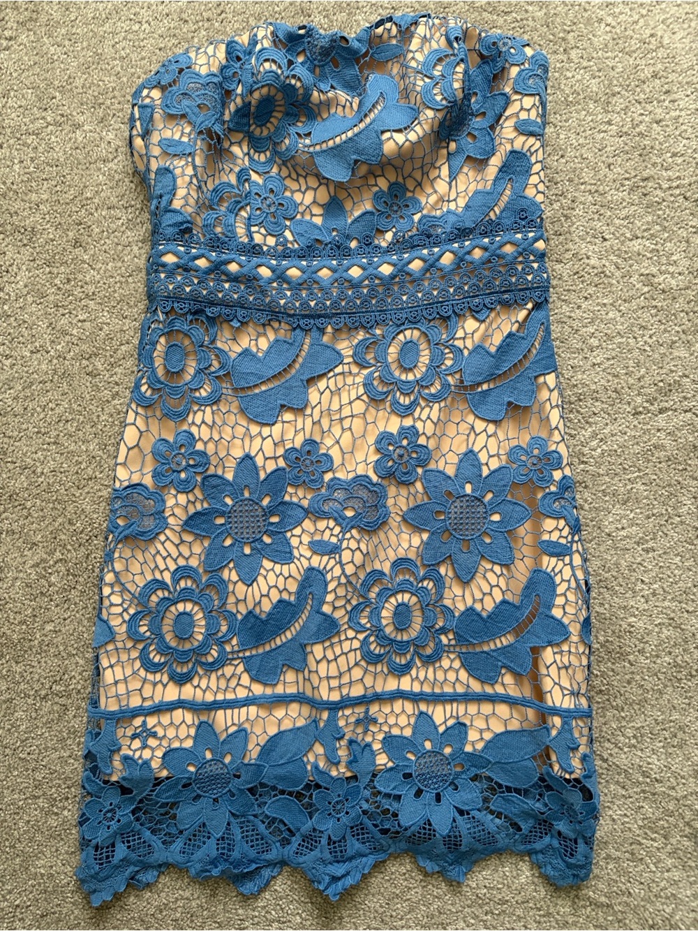 Endless Rose Strapless Blue Floral Lace Mini Dress with Nude Lining